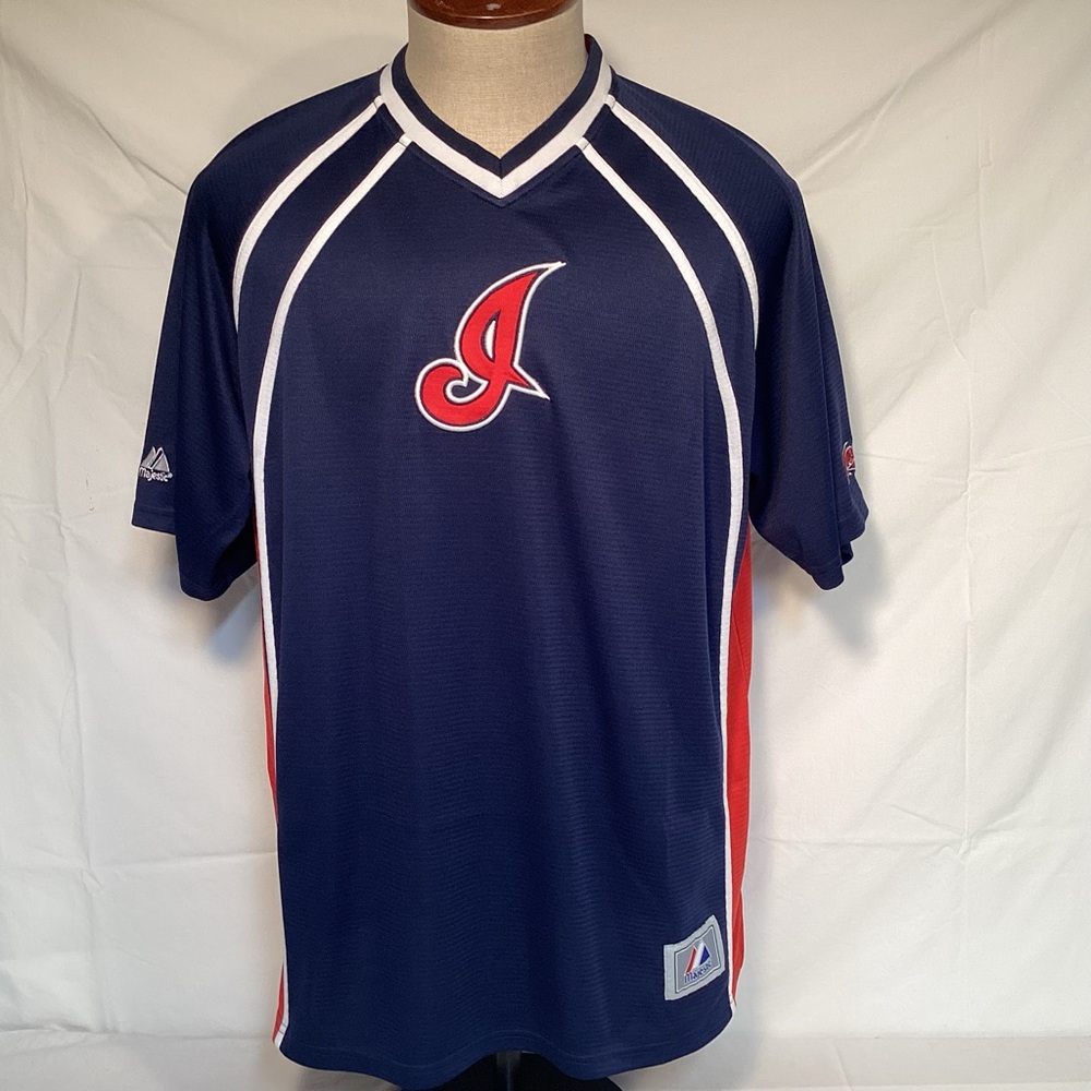 Cleveland Indians Baseball Jersey Blue And Red By Majestic Mens Size Large